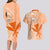 Kanaka Maoli Tropical Flowers with Kakau Tribal Couples Matching Long Sleeve Bodycon Dress and Hawaiian Shirt Peach Fuzz Color LT03 - Polynesian Pride