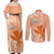 Kanaka Maoli Tropical Flowers with Kakau Tribal Couples Matching Off Shoulder Maxi Dress and Long Sleeve Button Shirt Peach Fuzz Color LT03 - Polynesian Pride