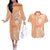 Kanaka Maoli Tropical Flowers with Kakau Tribal Couples Matching Off The Shoulder Long Sleeve Dress and Hawaiian Shirt Peach Fuzz Color LT03 Peach Fuzz - Polynesian Pride