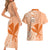 Kanaka Maoli Tropical Flowers with Kakau Tribal Couples Matching Short Sleeve Bodycon Dress and Hawaiian Shirt Peach Fuzz Color LT03 - Polynesian Pride