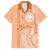 Kanaka Maoli Tropical Flowers with Kakau Tribal Family Matching Short Sleeve Bodycon Dress and Hawaiian Shirt Peach Fuzz Color LT03 Dad's Shirt - Short Sleeve Peach Fuzz - Polynesian Pride