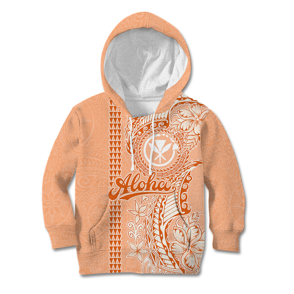 Kanaka Maoli Tropical Flowers with Kakau Tribal Kid Hoodie Peach Fuzz Color LT03 Hoodie Peach Fuzz - Polynesian Pride