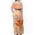 Kanaka Maoli Tropical Flowers with Kakau Tribal Off Shoulder Maxi Dress Peach Fuzz Color LT03 - Polynesian Pride