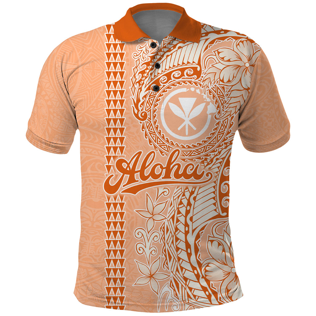 Kanaka Maoli Tropical Flowers with Kakau Tribal Polo Shirt Peach Fuzz Color LT03 Peach Fuzz - Polynesian Pride