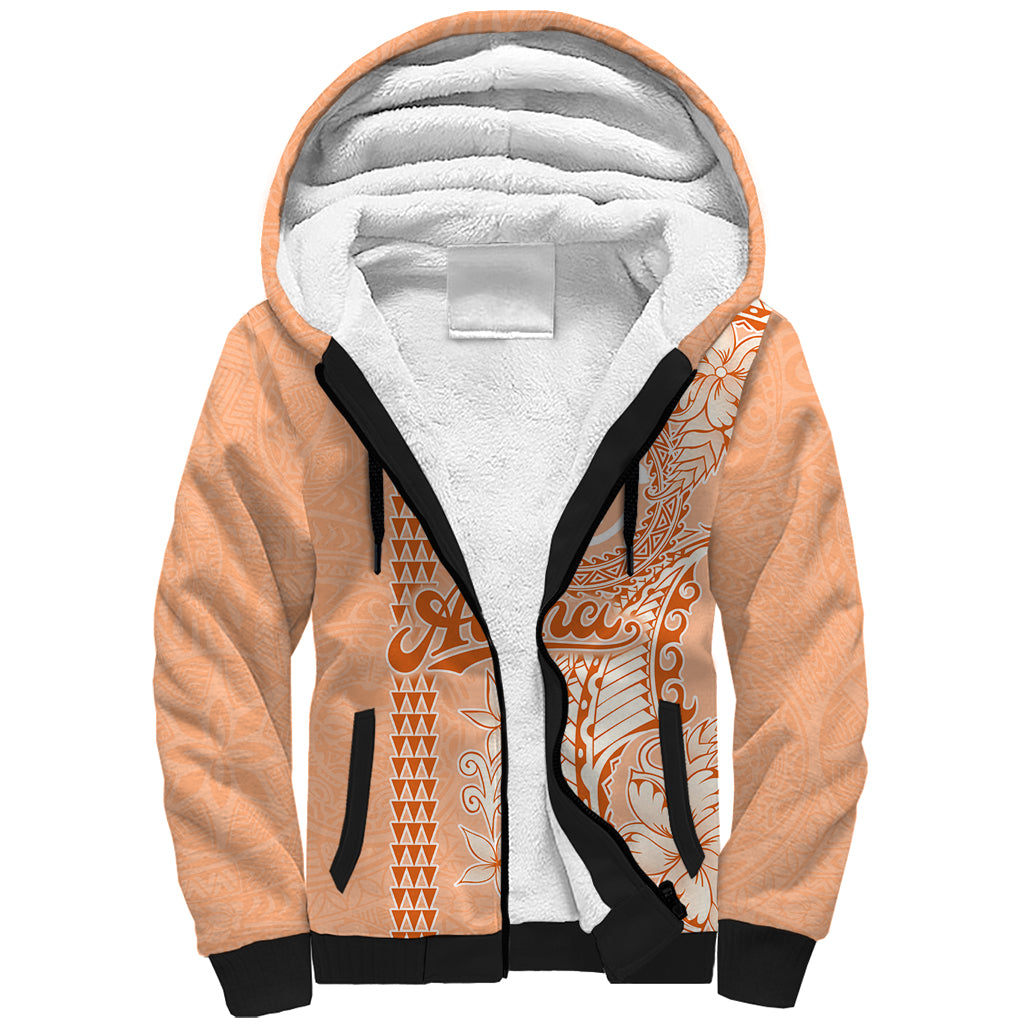 Kanaka Maoli Tropical Flowers with Kakau Tribal Sherpa Hoodie Peach Fuzz Color LT03 Unisex Peach Fuzz - Polynesian Pride