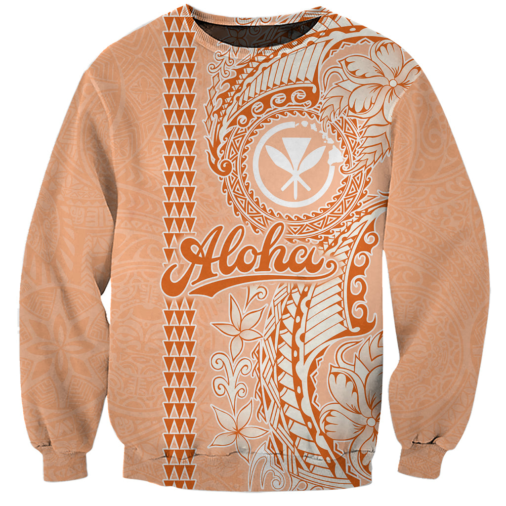 Kanaka Maoli Tropical Flowers with Kakau Tribal Sweatshirt Peach Fuzz Color LT03 Unisex Peach Fuzz - Polynesian Pride