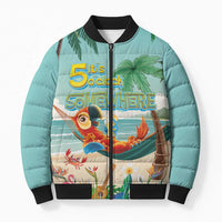 Aloha Hawaii It's 5 o'clock Somewhere Bomber Puffer Jacket Chill Parrot on Beach with Tropical Plants LT03 Unisex Multicolor - Polynesian Pride