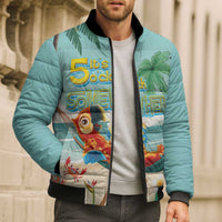 Aloha Hawaii It's 5 o'clock Somewhere Bomber Puffer Jacket Chill Parrot on Beach with Tropical Plants LT03 - Polynesian Pride
