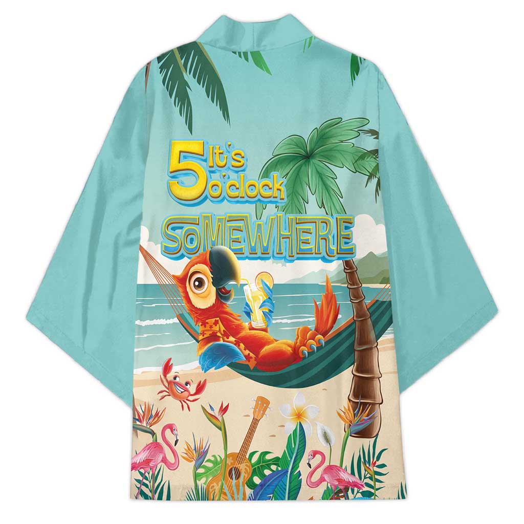 Aloha Hawaii It's 5 o'clock Somewhere Kimono Chill Parrot on Beach with Tropical Plants LT03 - Polynesian Pride