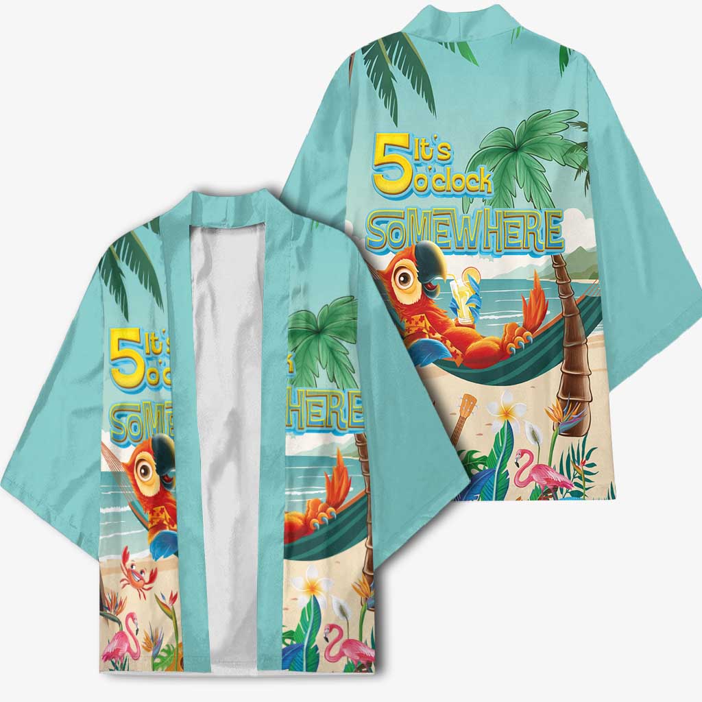 Aloha Hawaii It's 5 o'clock Somewhere Kimono Chill Parrot on Beach with Tropical Plants LT03 - Polynesian Pride
