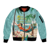Aloha Hawaii It's 5 o'clock Somewhere Sleeve Zip Bomber Jacket Chill Parrot on Beach with Tropical Plants LT03 Unisex Multicolor - Polynesian Pride