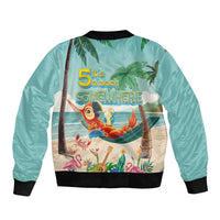 Aloha Hawaii It's 5 o'clock Somewhere Sleeve Zip Bomber Jacket Chill Parrot on Beach with Tropical Plants LT03 - Polynesian Pride