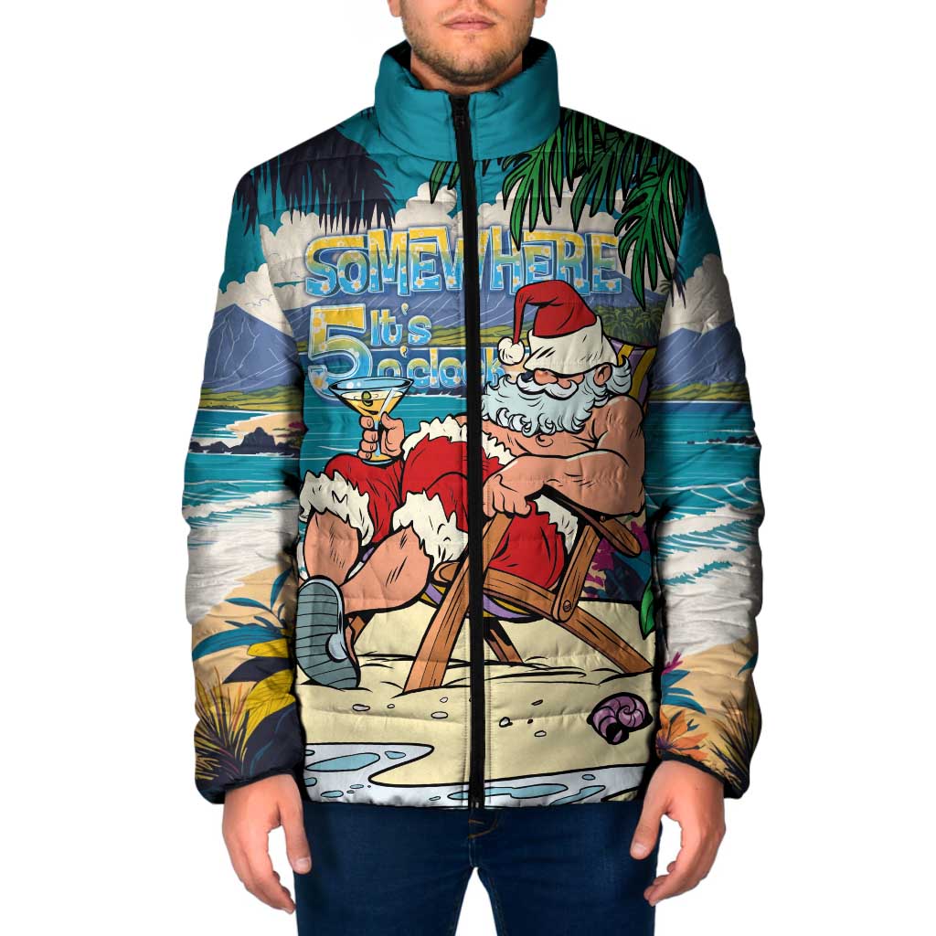 Mele Kalikimaka Hawaii It's 5 o'clock Somewhere Padded Jacket Funny Lazy Santa Claus Chilling with Cocktail LT03 Men Multicolor - Polynesian Pride