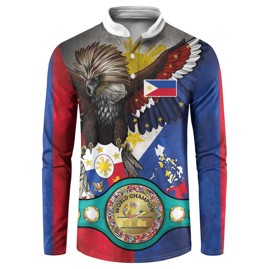 Custom Philippines World Champion Boxing Button Sweatshirt Eagle-Grunge Design LT03 Multicolor - Polynesian Pride