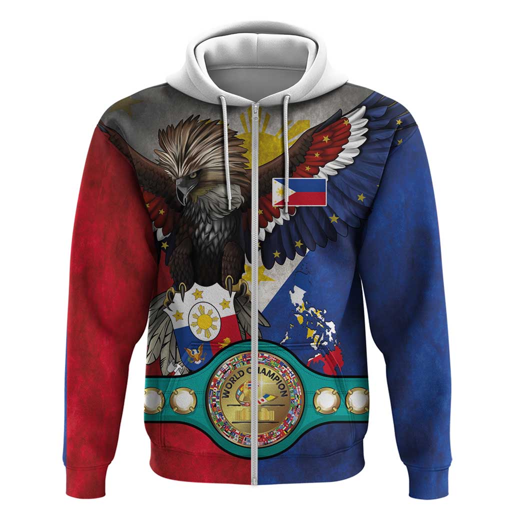 Custom Philippines World Champion Boxing Hoodie Eagle-Grunge Design LT03 Zip Hoodie Multicolor - Polynesian Pride
