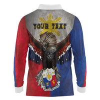 Custom Philippines World Champion Boxing Long Sleeve Polo Shirt Eagle-Grunge Design LT03 - Polynesian Pride