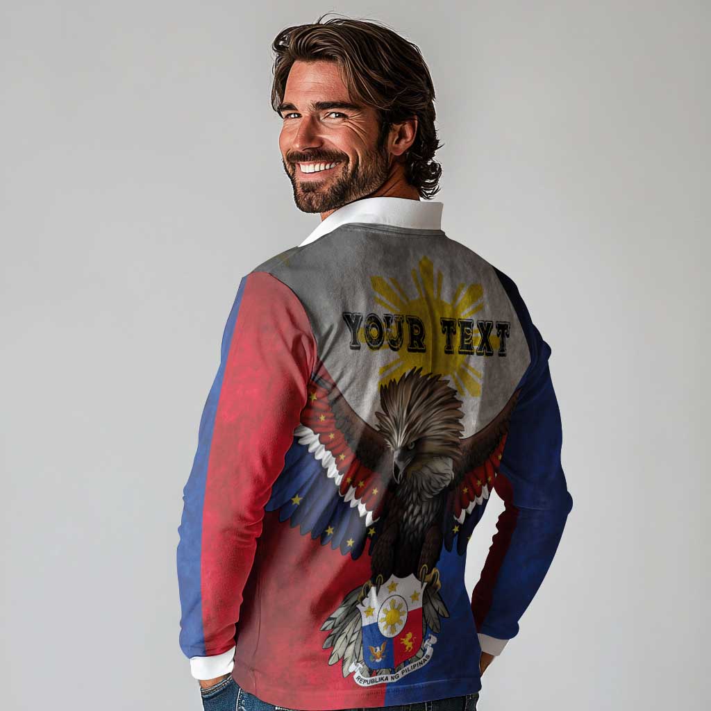 Custom Philippines World Champion Boxing Long Sleeve Polo Shirt Eagle-Grunge Design LT03 - Polynesian Pride