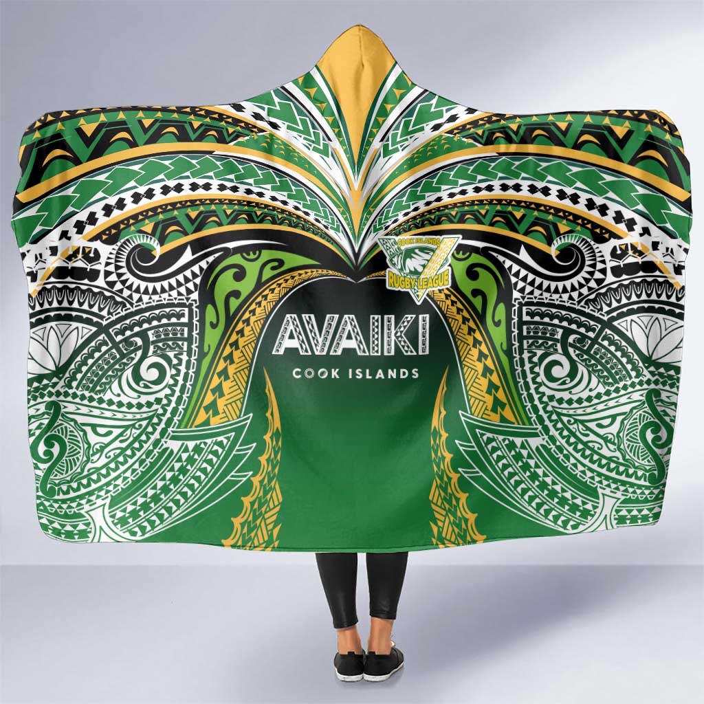 Cook Islands Rugby League Hooded Blanket Avaiki Tatau Tribal Motifs Black Color LT03 One Size Black - Polynesian Pride