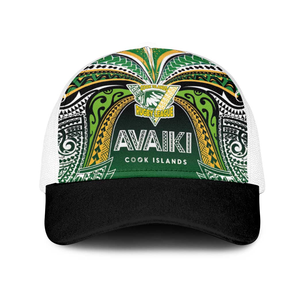 Cook Islands Rugby League Mesh Trucker Cap Avaiki Tatau Tribal Motifs Black Color LT03 One Size White Black - Polynesian Pride