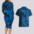 Polynesian Dolphin Valentine Day Couples Matching Long Sleeve Bodycon Dress and Hawaiian Shirt Hibiscus and Tribal Tattoo Blue Style LT03 - Polynesian Pride