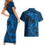 Polynesian Dolphin Valentine Day Couples Matching Short Sleeve Bodycon Dress and Hawaiian Shirt Hibiscus and Tribal Tattoo Blue Style LT03 - Polynesian Pride