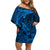 Polynesian Dolphin Valentine Day Family Matching Off Shoulder Short Dress and Hawaiian Shirt Hibiscus and Tribal Tattoo Blue Style LT03 Mom's Dress Blue - Polynesian Pride