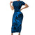 Polynesian Dolphin Valentine Day Family Matching Short Sleeve Bodycon Dress and Hawaiian Shirt Hibiscus and Tribal Tattoo Blue Style LT03 Mom's Dress Blue - Polynesian Pride