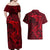 Polynesian Dolphin Valentine Day Couples Matching Off Shoulder Maxi Dress and Hawaiian Shirt Hibiscus and Tribal Tattoo Red Style LT03 - Polynesian Pride