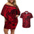 Polynesian Dolphin Valentine Day Couples Matching Off Shoulder Short Dress and Hawaiian Shirt Hibiscus and Tribal Tattoo Red Style LT03 Red - Polynesian Pride