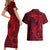 Polynesian Dolphin Valentine Day Couples Matching Short Sleeve Bodycon Dress and Hawaiian Shirt Hibiscus and Tribal Tattoo Red Style LT03 - Polynesian Pride