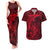 Polynesian Dolphin Valentine Day Couples Matching Tank Maxi Dress and Hawaiian Shirt Hibiscus and Tribal Tattoo Red Style LT03 Red - Polynesian Pride