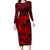 Polynesian Dolphin Valentine Day Family Matching Long Sleeve Bodycon Dress and Hawaiian Shirt Hibiscus and Tribal Tattoo Red Style LT03 Mom's Dress Red - Polynesian Pride