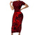 Polynesian Dolphin Valentine Day Short Sleeve Bodycon Dress Hibiscus and Tribal Tattoo Red Style LT03 Long Dress Red - Polynesian Pride