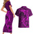 Polynesian Dolphin Valentine Day Couples Matching Short Sleeve Bodycon Dress and Hawaiian Shirt Hibiscus and Tribal Tattoo Pink Style LT03 - Polynesian Pride