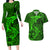 Polynesian Dolphin Valentine Day Couples Matching Long Sleeve Bodycon Dress and Hawaiian Shirt Hibiscus and Tribal Tattoo Green Style LT03 Green - Polynesian Pride