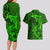 Polynesian Dolphin Valentine Day Couples Matching Long Sleeve Bodycon Dress and Hawaiian Shirt Hibiscus and Tribal Tattoo Green Style LT03 - Polynesian Pride