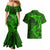 Polynesian Dolphin Valentine Day Couples Matching Mermaid Dress and Hawaiian Shirt Hibiscus and Tribal Tattoo Green Style LT03 - Polynesian Pride