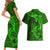 Polynesian Dolphin Valentine Day Couples Matching Short Sleeve Bodycon Dress and Hawaiian Shirt Hibiscus and Tribal Tattoo Green Style LT03 - Polynesian Pride