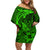 Polynesian Dolphin Valentine Day Family Matching Off Shoulder Short Dress and Hawaiian Shirt Hibiscus and Tribal Tattoo Green Style LT03 Mom's Dress Green - Polynesian Pride