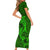 Polynesian Dolphin Valentine Day Short Sleeve Bodycon Dress Hibiscus and Tribal Tattoo Green Style LT03 - Polynesian Pride