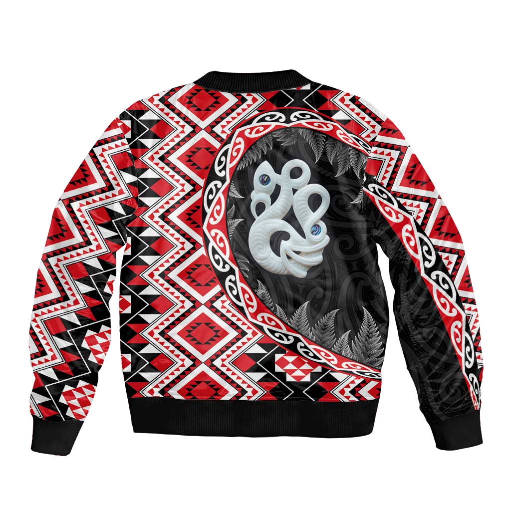 Red Taniko Motif Aotearoa Manaia and Silver Fern Bomber Jacket LT03 - Polynesian Pride
