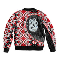 Red Taniko Motif Aotearoa Manaia and Silver Fern Bomber Jacket LT03 - Polynesian Pride