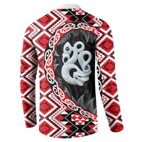 Red Taniko Motif Aotearoa Manaia and Silver Fern Button Sweatshirt LT03 - Polynesian Pride