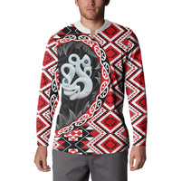 Red Taniko Motif Aotearoa Manaia and Silver Fern Button Sweatshirt LT03 - Polynesian Pride