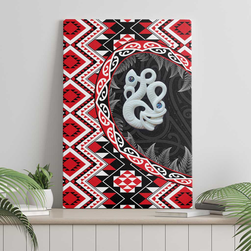 Red Taniko Motif Aotearoa Manaia and Silver Fern Canvas Wall Art LT03 - Polynesian Pride