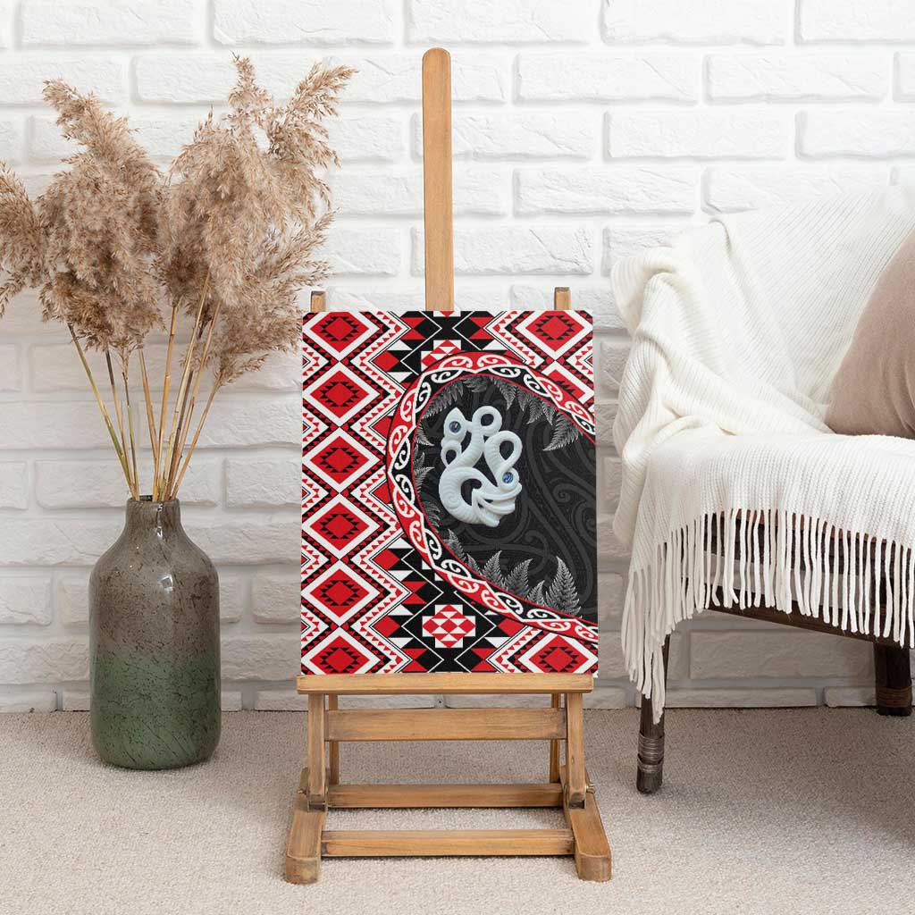 Red Taniko Motif Aotearoa Manaia and Silver Fern Canvas Wall Art LT03 - Polynesian Pride
