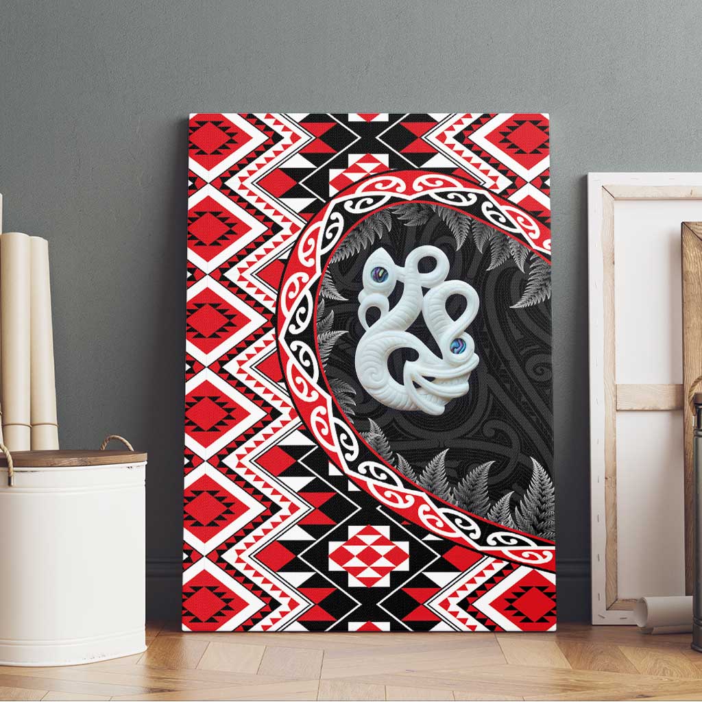 Red Taniko Motif Aotearoa Manaia and Silver Fern Canvas Wall Art LT03 - Polynesian Pride