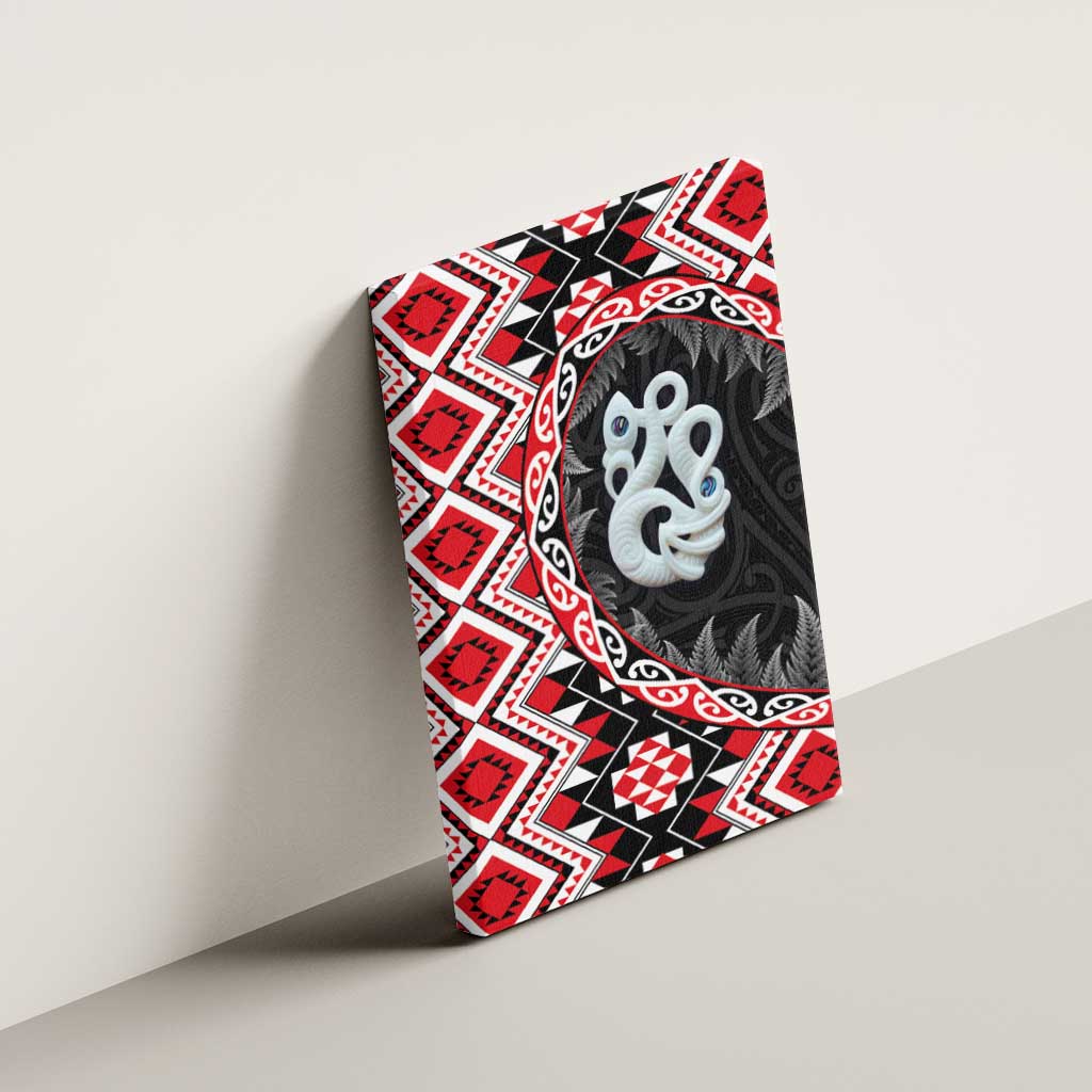 Red Taniko Motif Aotearoa Manaia and Silver Fern Canvas Wall Art LT03 - Polynesian Pride