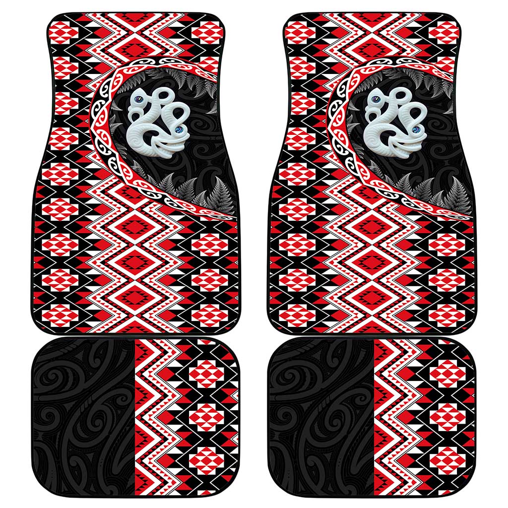 Red Taniko Motif Aotearoa Manaia and Silver Fern Car Mats LT03 - Polynesian Pride