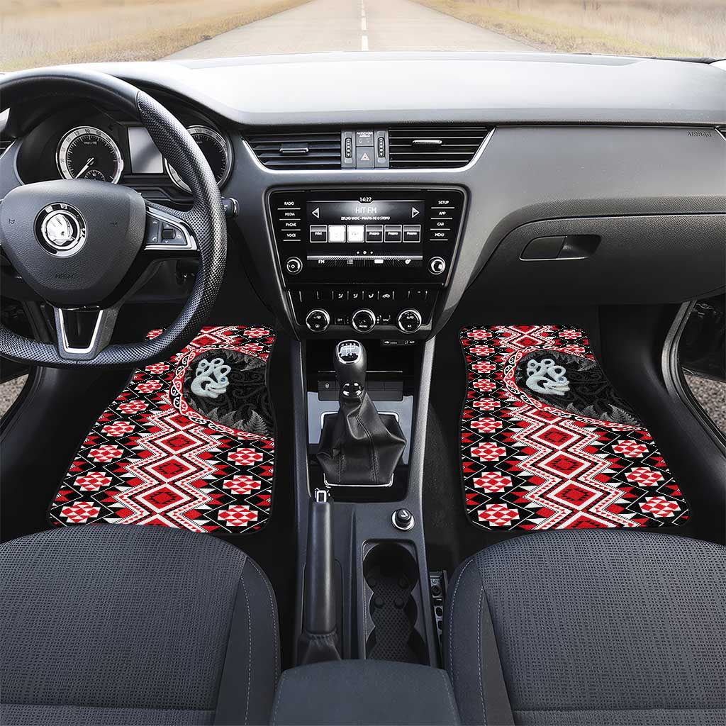Red Taniko Motif Aotearoa Manaia and Silver Fern Car Mats LT03 Set 2pcs - Front Red - Polynesian Pride